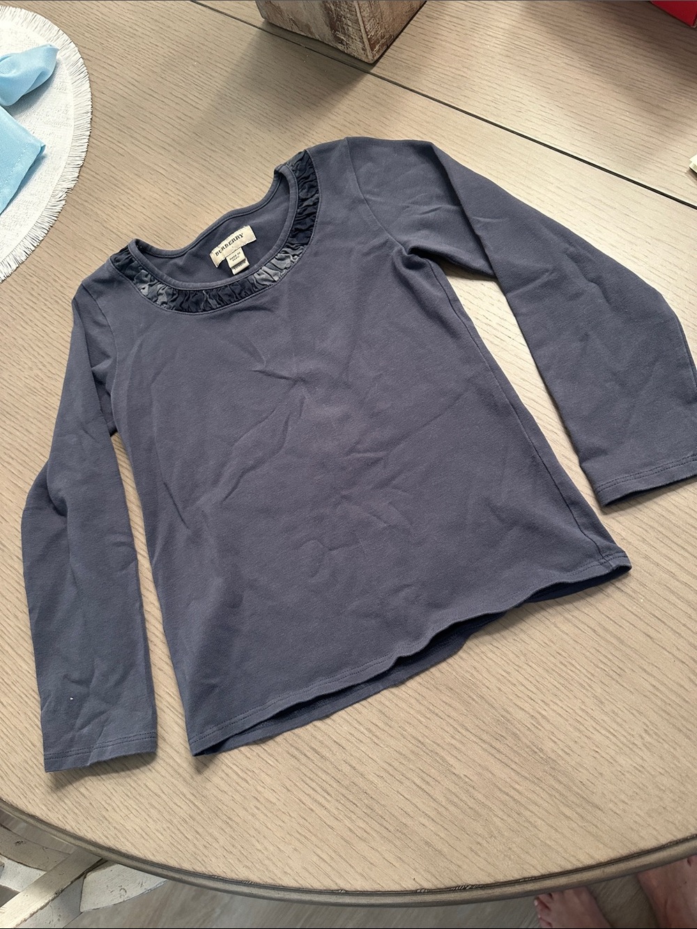 BURBERRY Long Sleeve Top with Satin Ruffle Collar